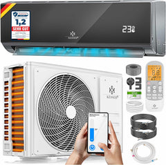 KESSER® Climatisation SET réversible - Climatiseur avec fonction WiFi/Application - Refroidissement A++/ Chauffage A+ Fluide réfrigérant R32 - Écran LCD Split 9000 BTU/h / 2600 Watt - Anthrazit
