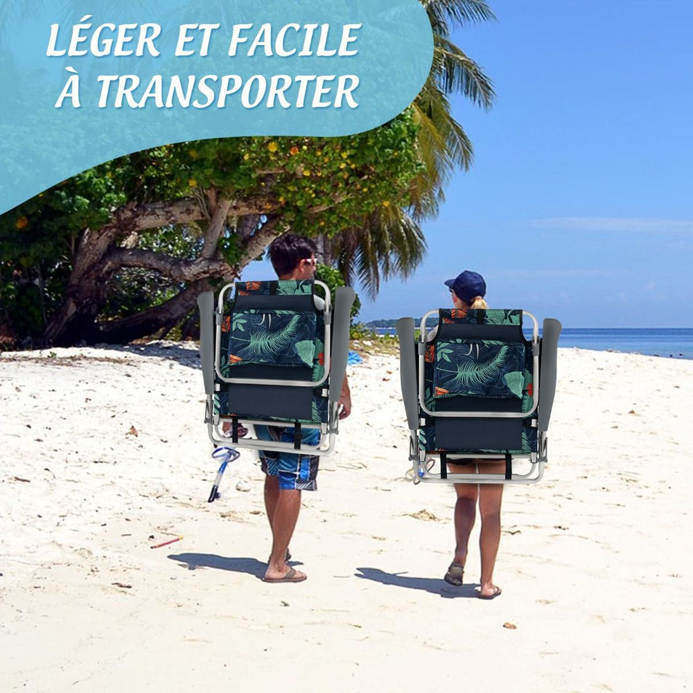 Lot de 2 Chaises de Camping Plage Pliante Table Enroulable en Aluminium Appui-tête Dossier Réglable à 5 Positions 6 Couleurs au Choix -