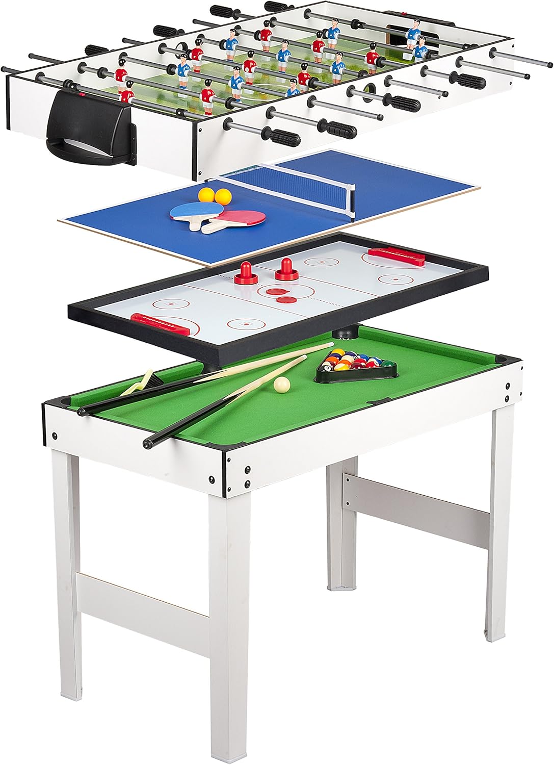 Leomark Table 4 Jeux en 1 - Billard, babyfoot, Hockey de Table et ping-Pong Table à Jouer Multifonction Table multijeux Dim: 120 x 61 x 82 (Hauteur) cm