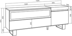 Skraut Home | Meuble TV | Banc Télé | Grand Espace de Rangement | 150x57x35cm | pour Les TV jusqu'à 65" | Cheminée électrique | Design Industriel | Style Moderne | Chêne
