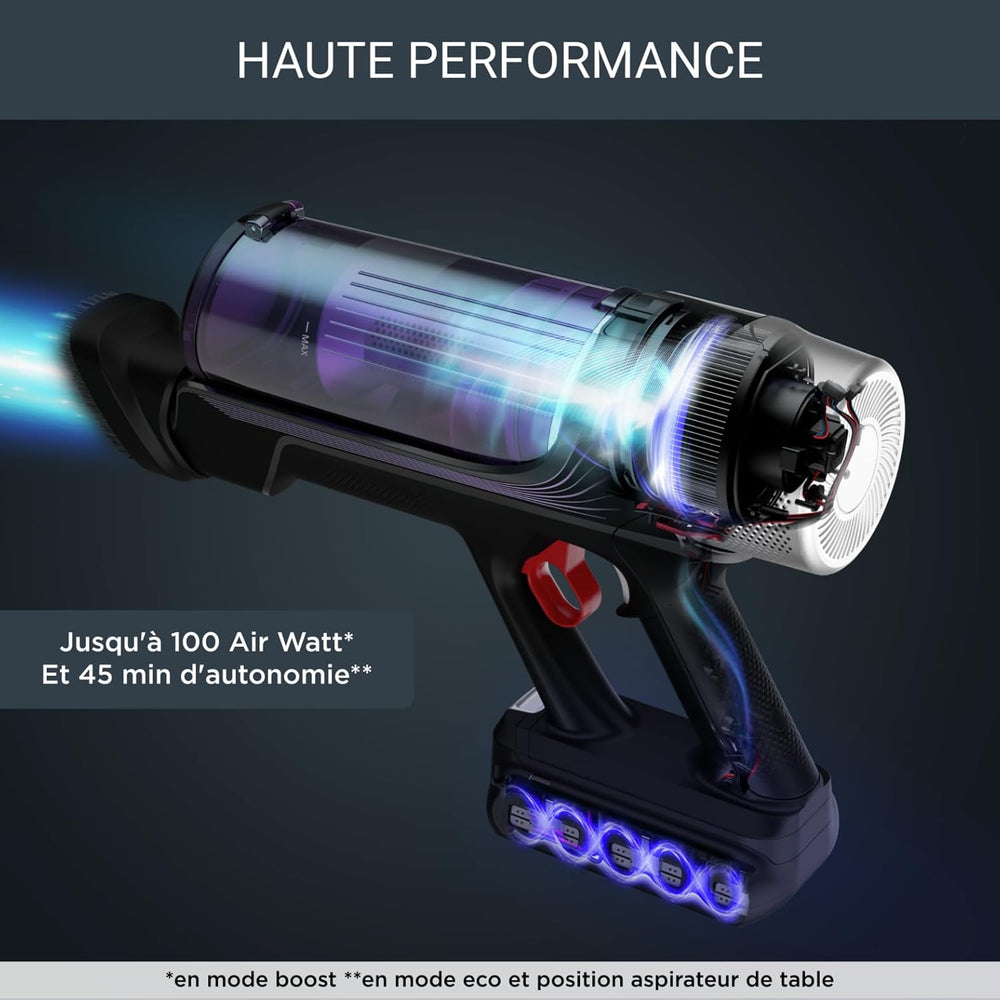 Rowenta X-Force Flex 9.60 Allergie Aspirateur balai sans fil,Filtration Anti-Allergènes,Puissant 100AW,Ultra Léger,Autonomie 45min RH2038WO,Noir / Violet