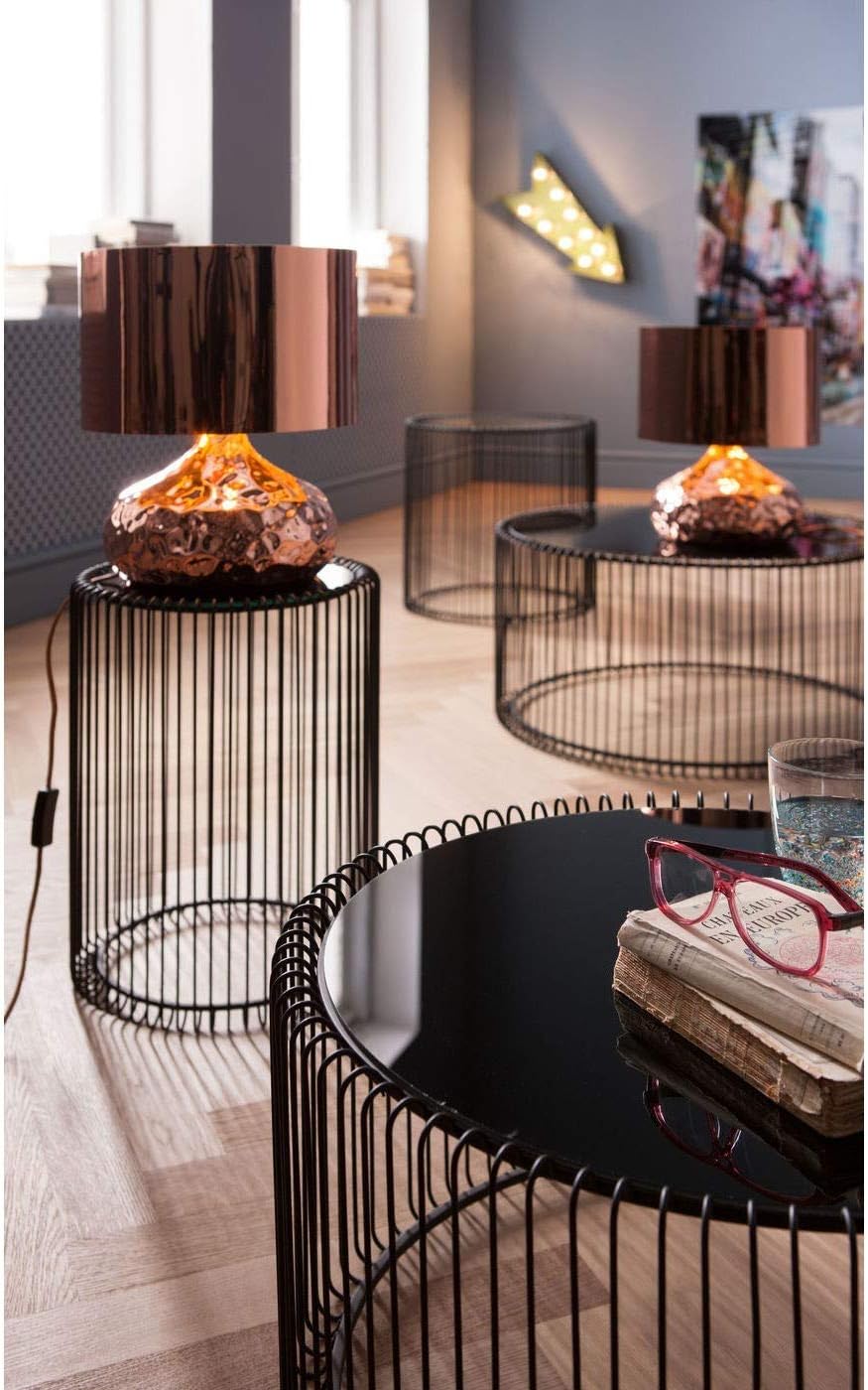 Kare Design Tables d'Appoint Wire, Noir, Rond, Acier, Verre, Diamètre 39 / 27 cm,Table Basse Salon Lot de 2, Table de Salon, Meuble, Deco Intérieur, Decoration Chambre, Maison