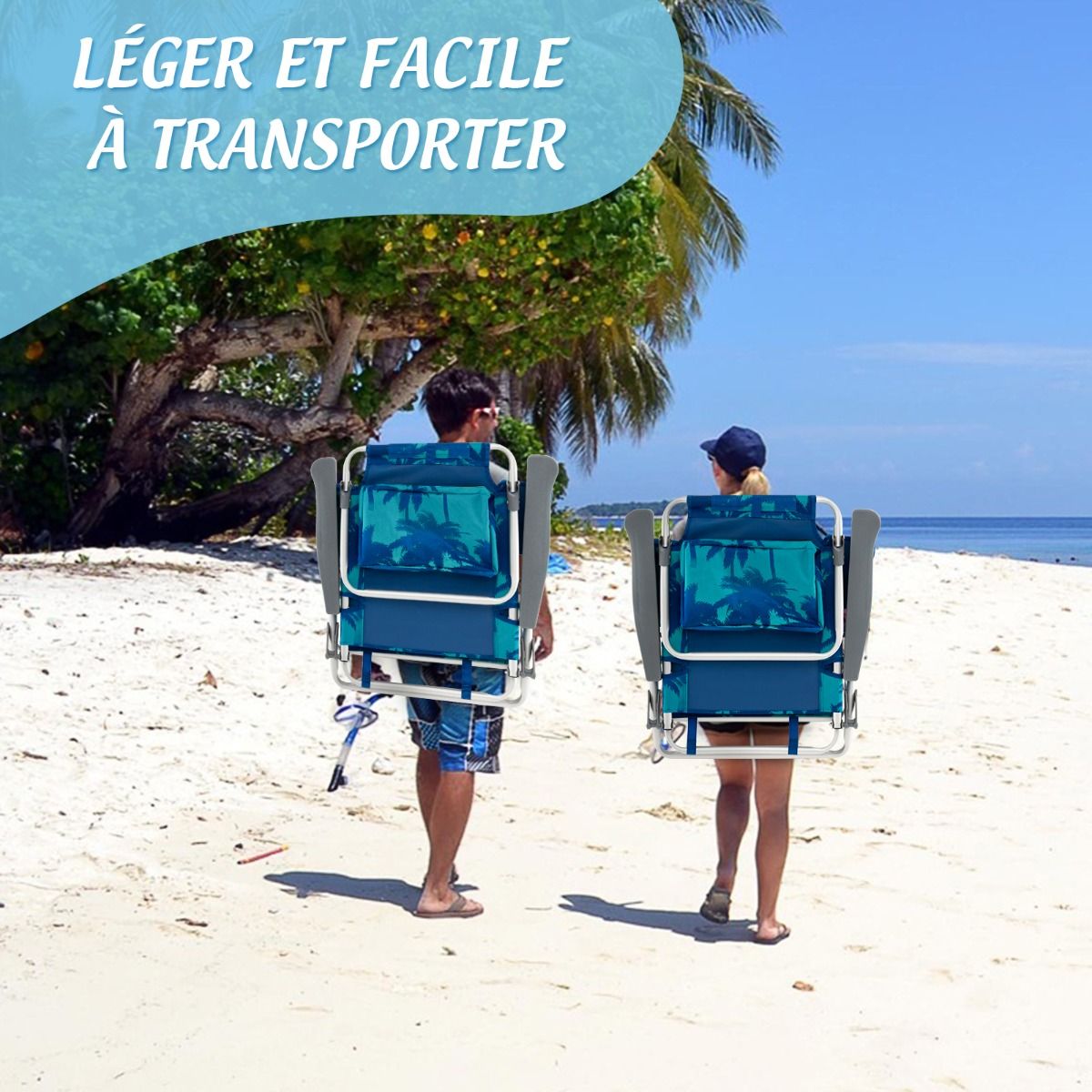 Lot de 2 Chaises de Camping Plage Pliante Table Enroulable en Aluminium Appui-tête Dossier Réglable à 5 Positions 6 Couleurs au Choix -