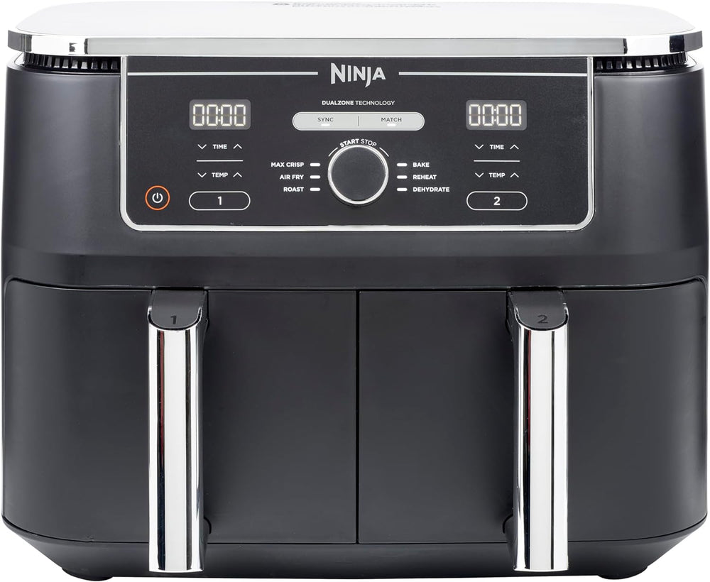 Foodi FlexDrawer Air Fryer,Dual Zone Avec Sparateur Amovible,Grand Tiroir de 10,4 L,7-en-1,Double Zone,Sans Huile,Pices Antiadhsives Compatibles Au Lave-Vaisselle,Noir AF500EU