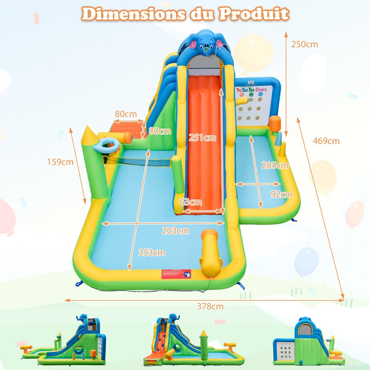 Toboggan Aquatique Gonflable Gant pour Enfants Piscine  claboussures sures Mur D'escalade Canons  Eau Lancer D'anneaux Cerceau (sans Souffleur) Multicolore -