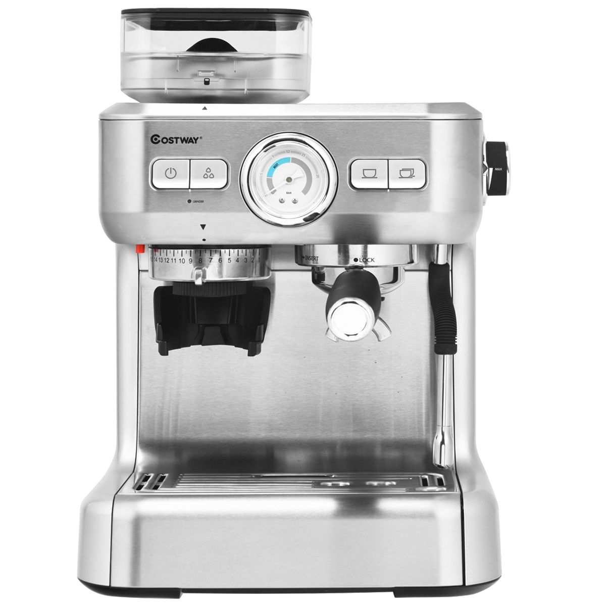Machine à Café Automatique avec Broyeur à Grains 1350W 30 Niveaux de Poudre de Café Réglables Température Réglable -