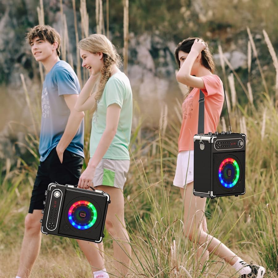 JYX Machine de Karaoké, avec 3 Microphones sans Fil et lumières DJ, Bluetooth Speaker pour Les réunions de Famille/Le Camping en Plein air/la fête sur la Plage