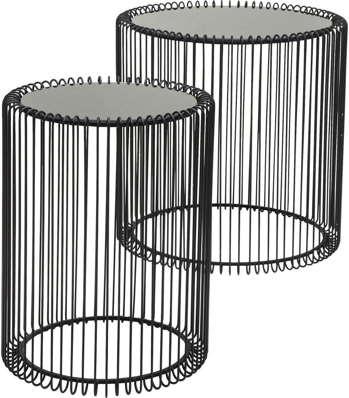 Kare Design Tables d'Appoint Wire, Noir, Rond, Acier, Verre, Diamètre 39 / 27 cm,Table Basse Salon Lot de 2, Table de Salon, Meuble, Deco Intérieur, Decoration Chambre, Maison