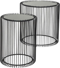 Kare Design Tables d'Appoint Wire, Noir, Rond, Acier, Verre, Diamètre 39 / 27 cm,Table Basse Salon Lot de 2, Table de Salon, Meuble, Deco Intérieur, Decoration Chambre, Maison