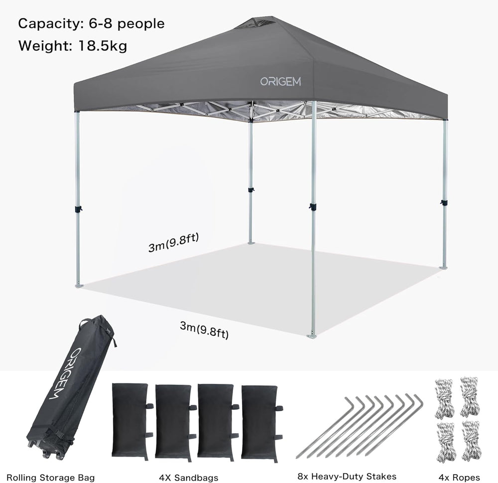 Origem Tonnelle Pliante 3x3 Imperméable & 2,5 x 2,5m & 3x6m avec Parois Latérales, Barnum Montage en Un Geste & Sac de Rangement à roulettes, Tonnelle de Jardin Exterieur, Idéal pour Camping