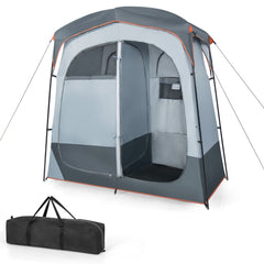 Tente Cabine de Douche Portable 2 Personnes en 2 Parties avec Bâche de Pluie Amovible Corde à Linge Crochet 210x107x210 cm Gris -