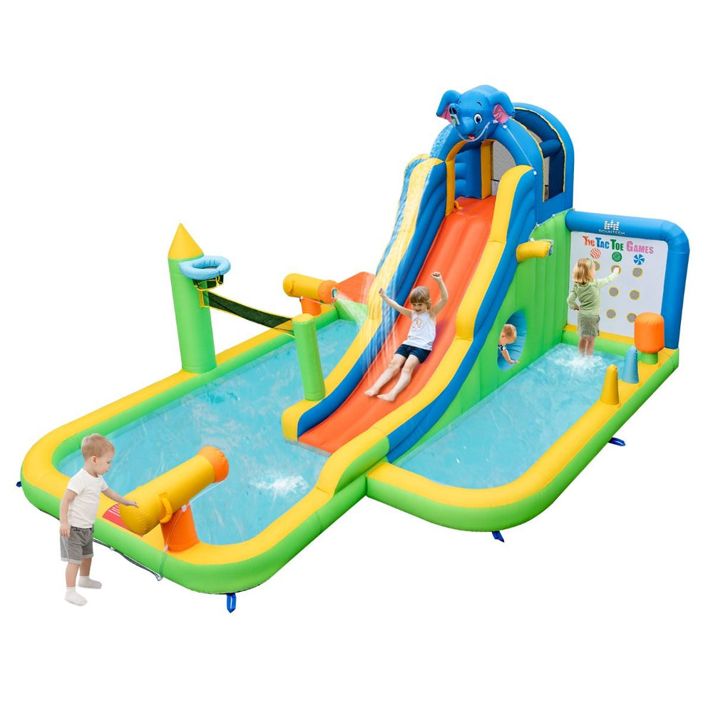 Toboggan Aquatique Gonflable Géant pour Enfants Piscine à Éclaboussures sures Mur D'escalade Canons à Eau Lancer D'anneaux Cerceau (sans Souffleur) Multicolore -