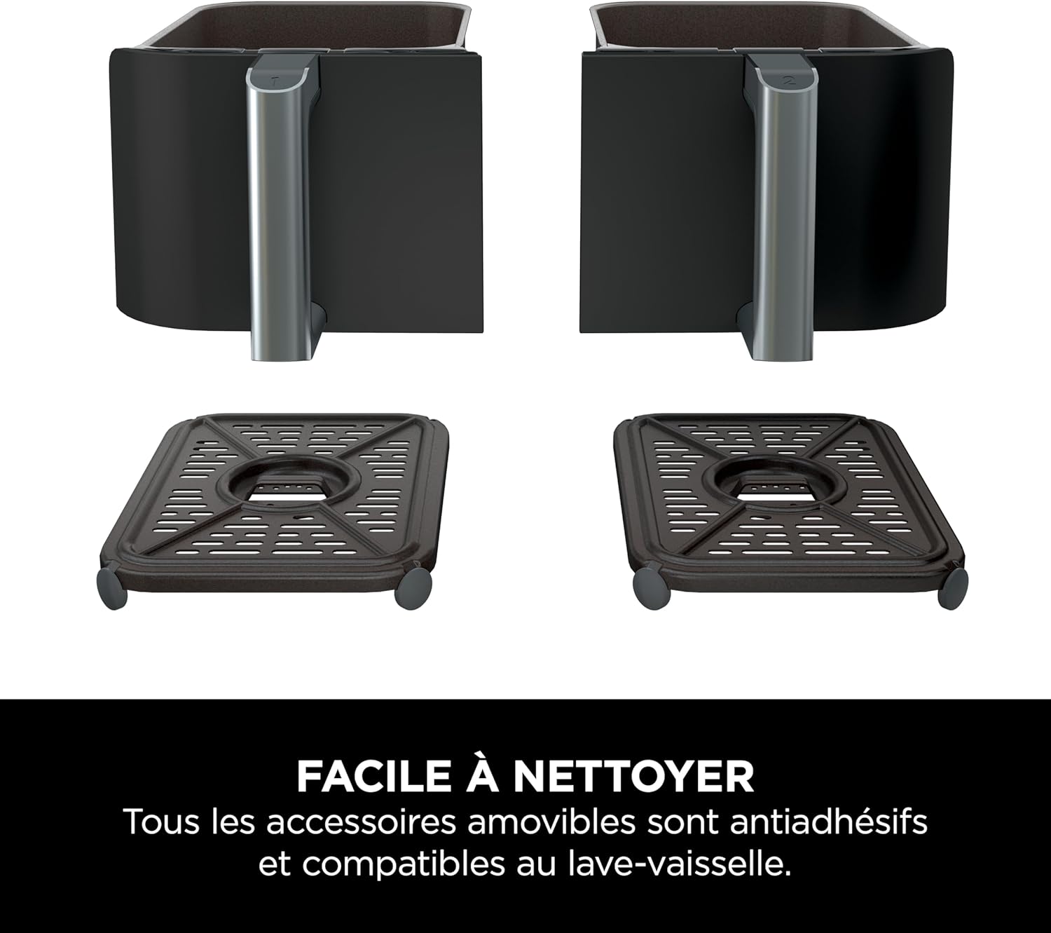 Foodi FlexDrawer Air Fryer,Dual Zone Avec Sparateur Amovible,Grand Tiroir de 10,4 L,7-en-1,Double Zone,Sans Huile,Pices Antiadhsives Compatibles Au Lave-Vaisselle,Noir AF500EU