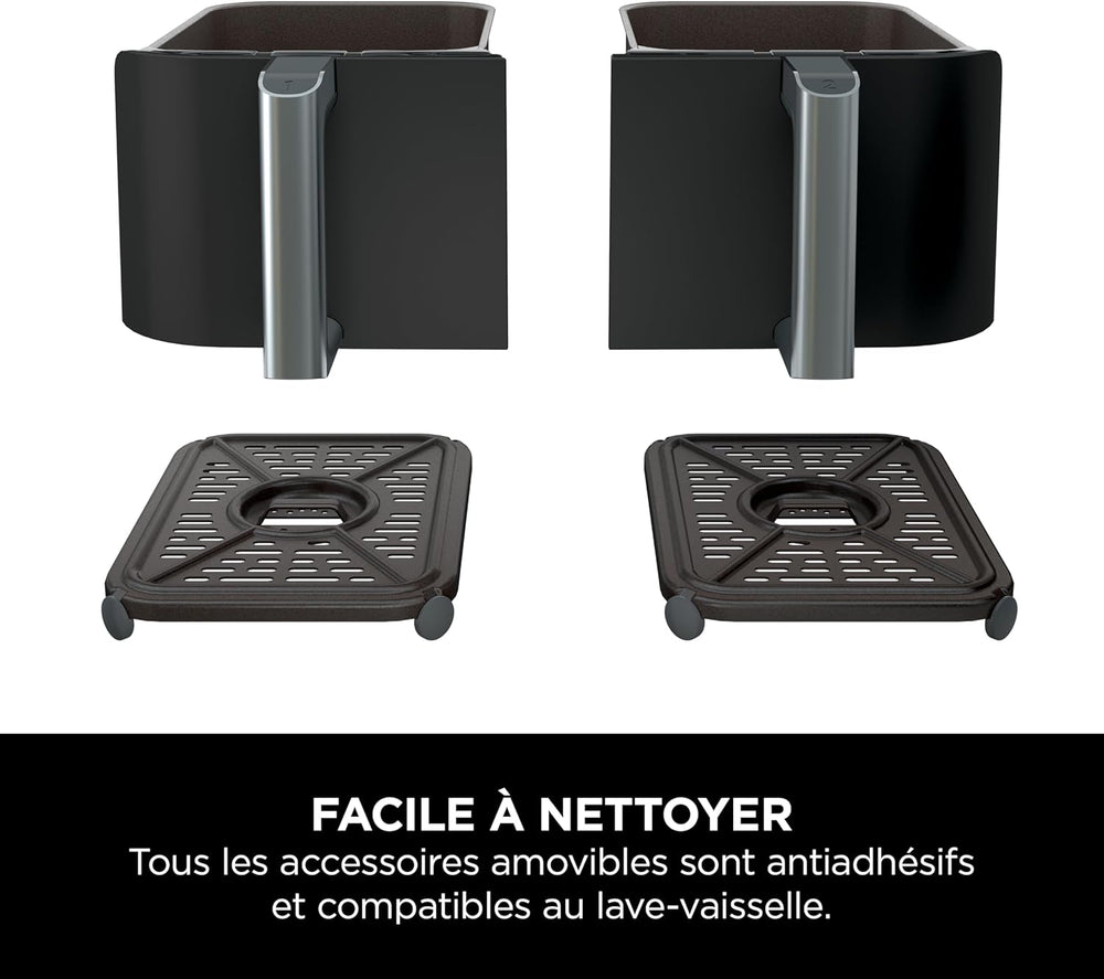 Foodi FlexDrawer Air Fryer,Dual Zone Avec Sparateur Amovible,Grand Tiroir de 10,4 L,7-en-1,Double Zone,Sans Huile,Pices Antiadhsives Compatibles Au Lave-Vaisselle,Noir AF500EU