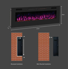 Mystflame Crystal 50 - Cheminée Électrique Murale avec Wi-FI, 127 cm, Ultra Fine 8 cm, 12 Couleurs de Flamme, Thermostat 750/1500W, Poêle Confortable, Écran Tactile et Minuterie