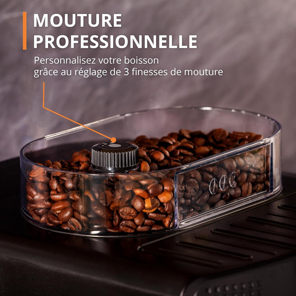 Machine  caf grain,1,7 L,2 tasses en simultan,Nettoyage automatique,Buse vapeur pour Cappuccino,Cafetire espresso,Essential noire YY8125FD,Noir -