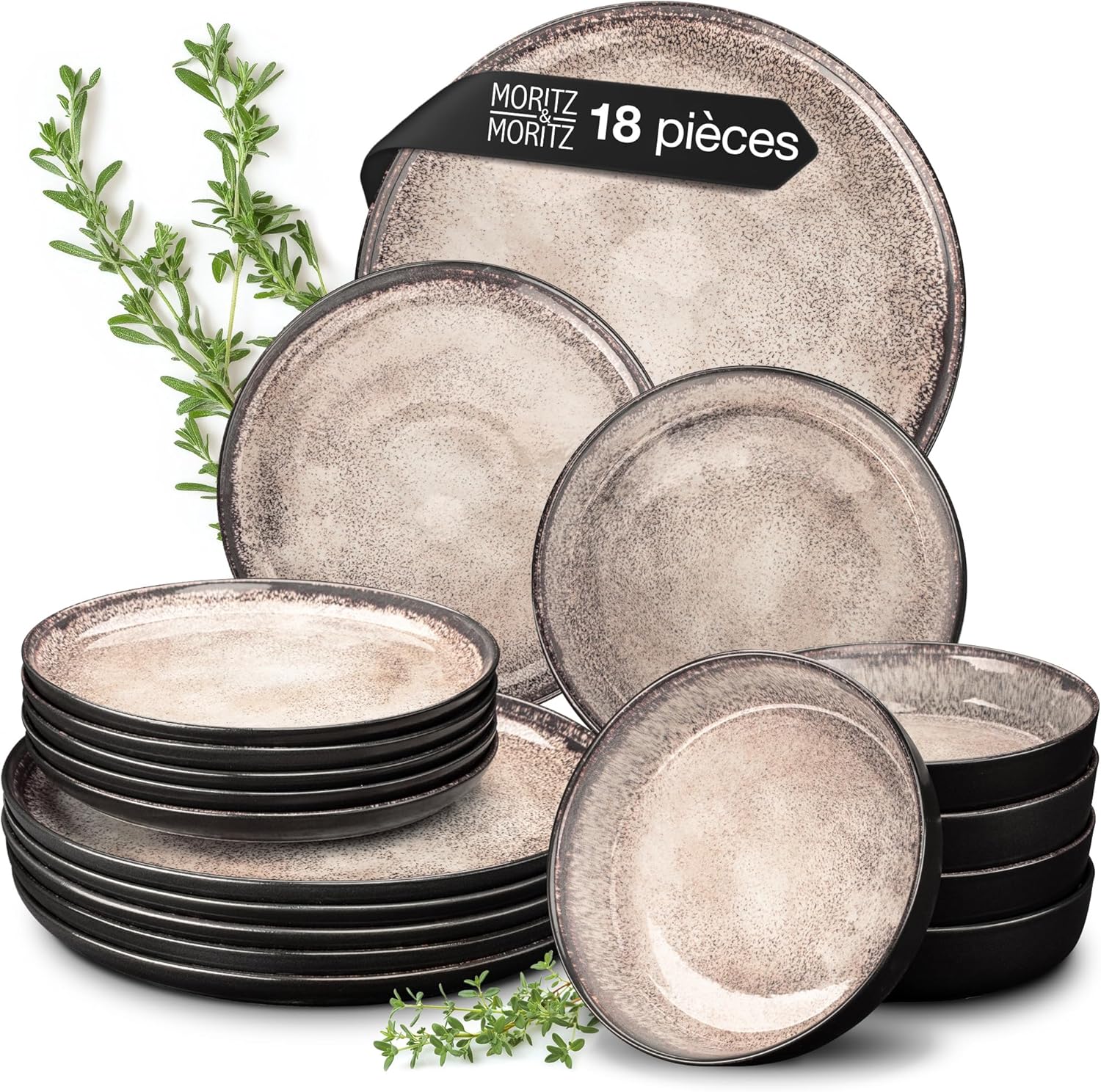 Moritz & Moritz VIDA service de table 6 personnes - 18 Pièces - vaisselle et arts de la table beige 6x assiettes plates, 6x assiettes creuses, 6x assiettes à petit-déjeuner
