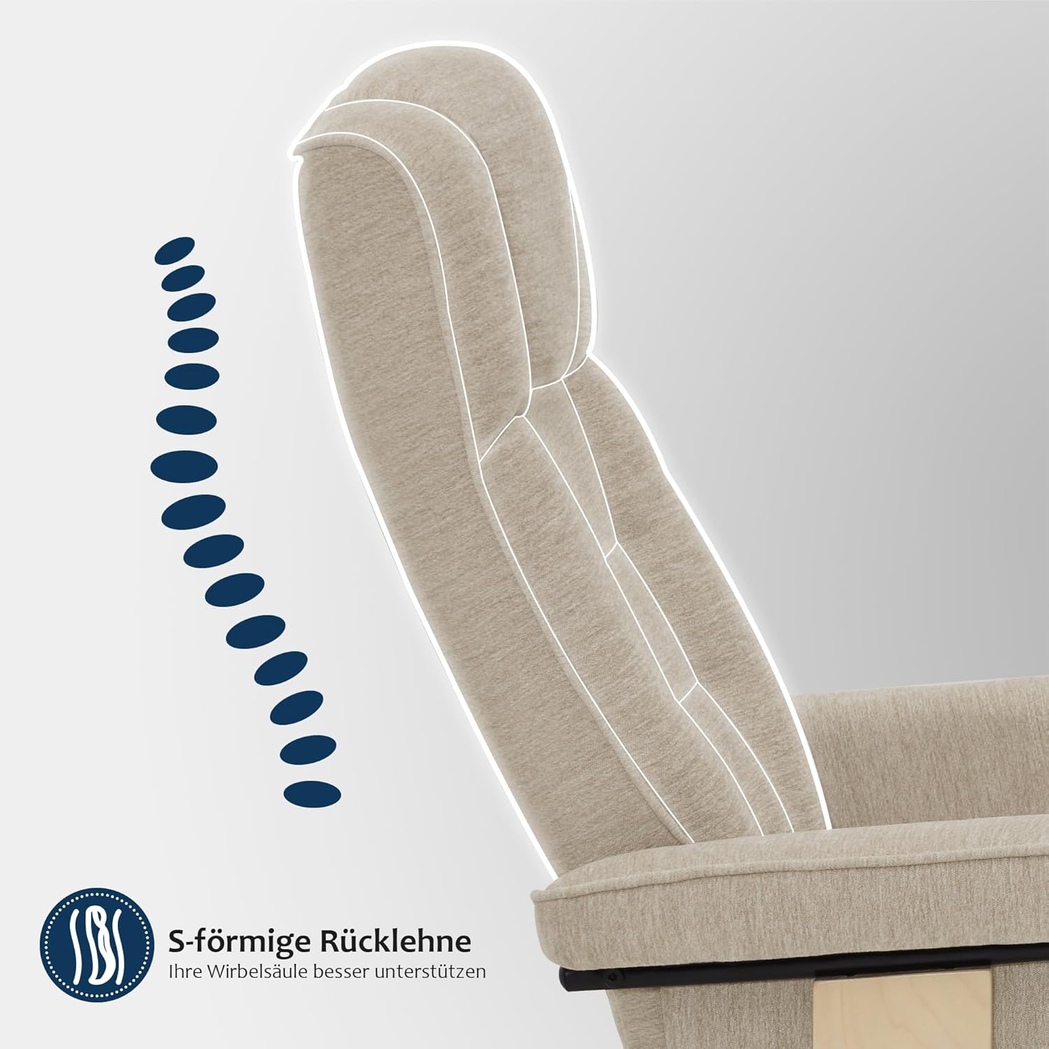 M MCombo Fauteuil Relax avec Pouf, Fauteuil TV pivotant à 360° avec Fonction Chaise Longue, Fauteuil TV supportant jusqu'à 120 Kg, Fauteuil de Repos pour Le Salon, 9019 (Tissu, Beige)