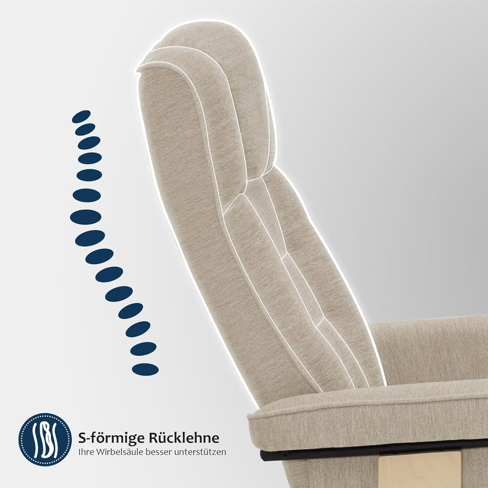 M MCombo Fauteuil Relax avec Pouf, Fauteuil TV pivotant à 360° avec Fonction Chaise Longue, Fauteuil TV supportant jusqu'à 120 Kg, Fauteuil de Repos pour Le Salon, 9019 (Tissu, Beige)