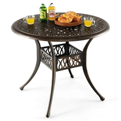 Table Jardin Ronde en Aluminium coulé 90x90x74CM avec Trou pour Parasol 5CM Table Extérieure avec Pied Réglable Antidérapant -
