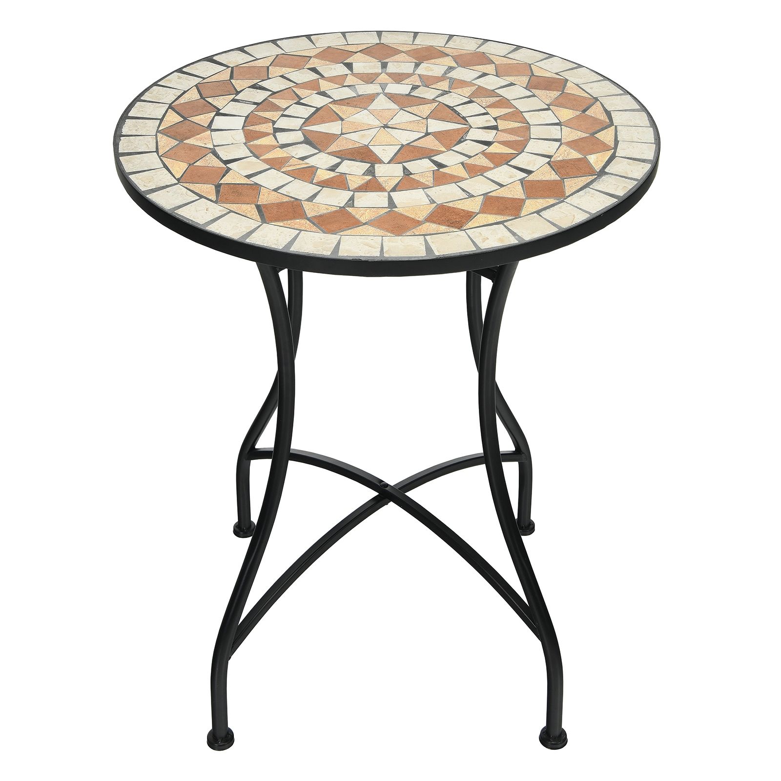 Table de Jardin Style Mosa茂que Cadre en Fer et Rev锚tement Antirouille pour 60 x 60 x 72 CM -