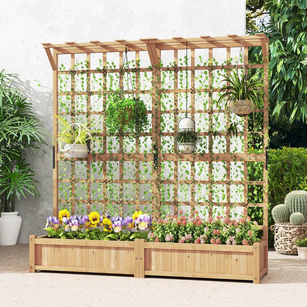 Jardinire avec 2 Treillis 2 Bacs Toit Suspendu en Bois Lit de Jardin Surlev avec 4 Trous de Drainage 180 x 48 x 183 cm Orange -
