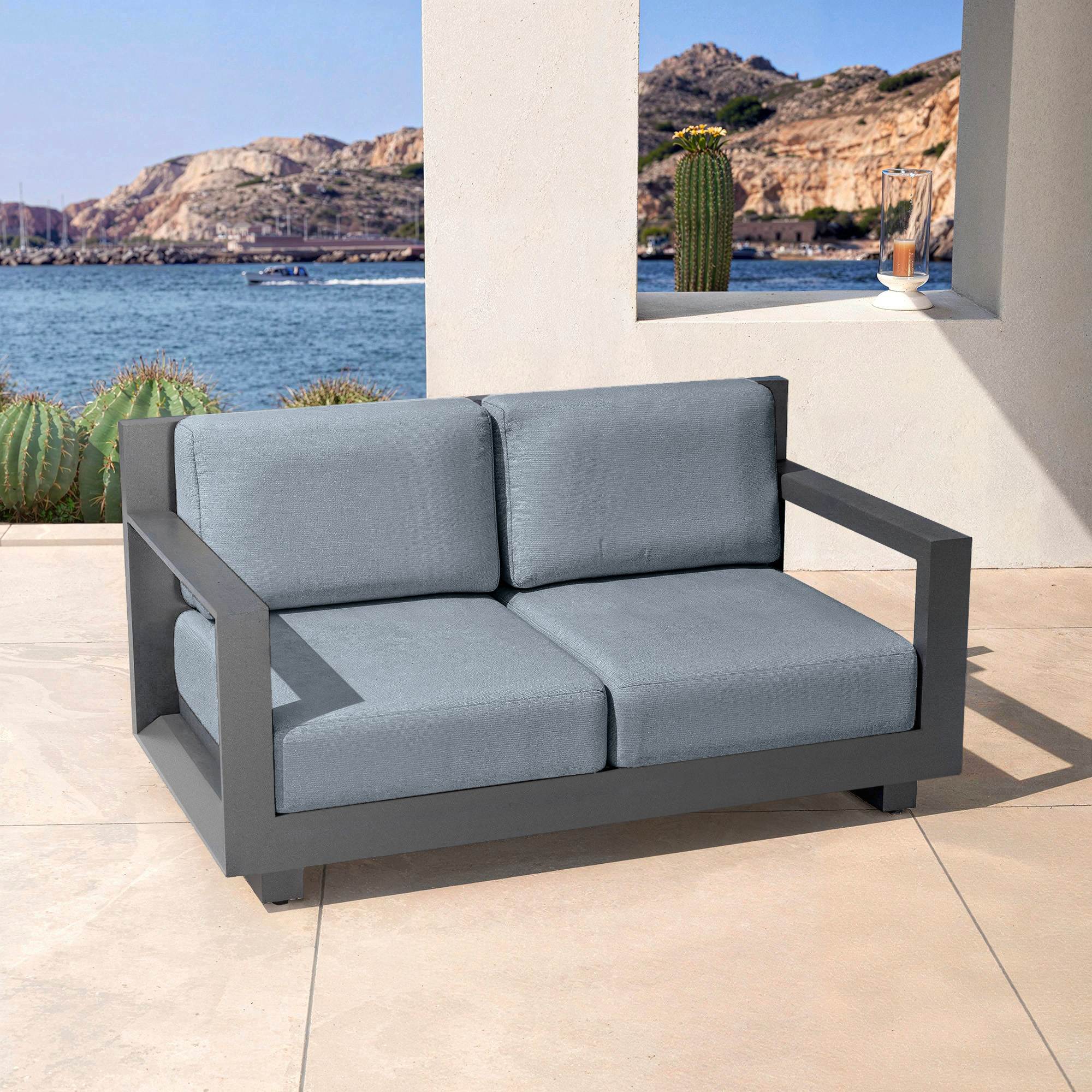 Salon de jardin d'angle aluminium 10 places Elba Gris anthracite - Action-sport36 -