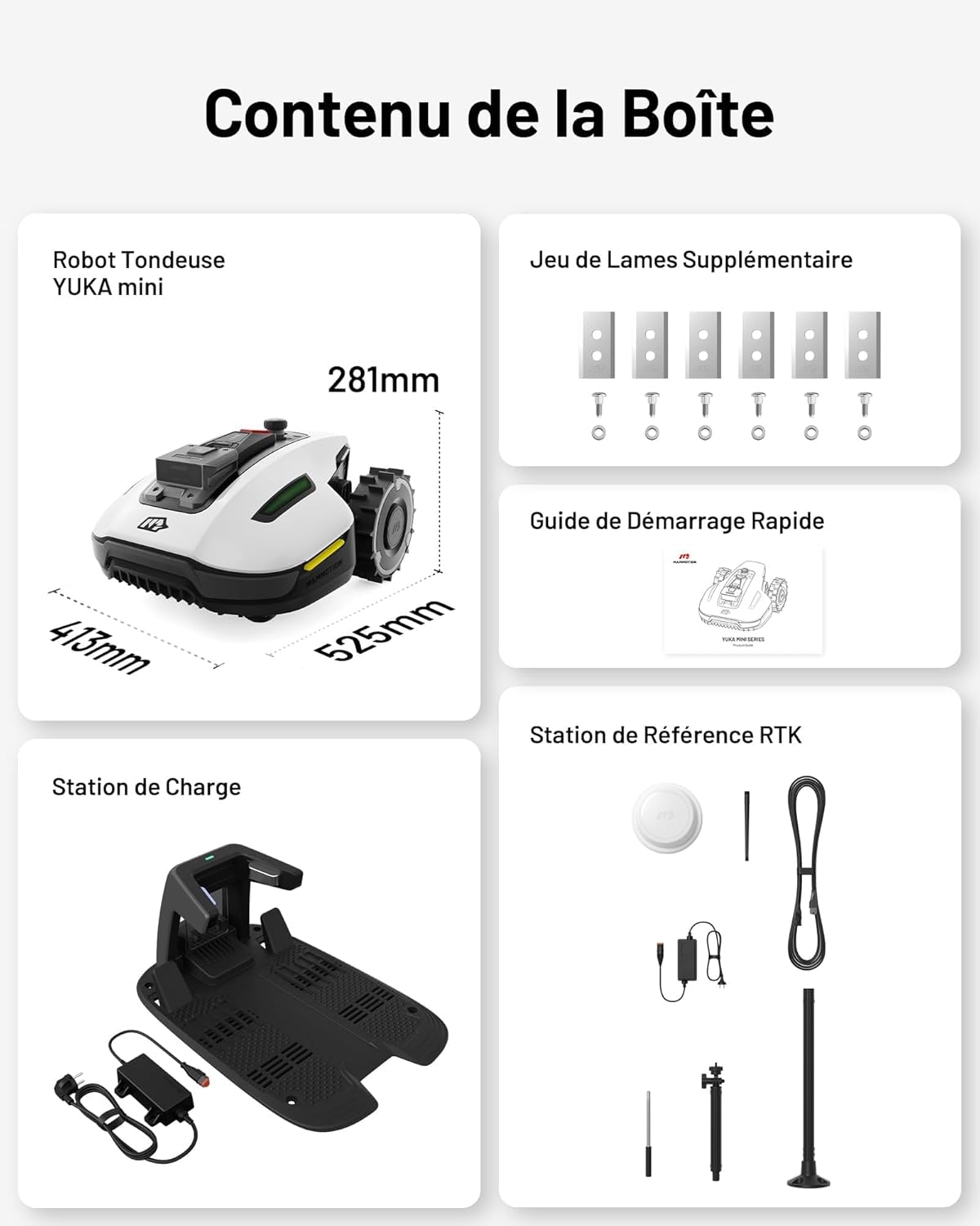 MAMMOTION YUKA Mini 500 Robot Tondeuse sans Fil Périphérique, NetRTK+Vision, Aucune Antenne RTK Requise, Recommandé 500 m², Pente à 50%, Cartographie Automatique, avec Module 4G