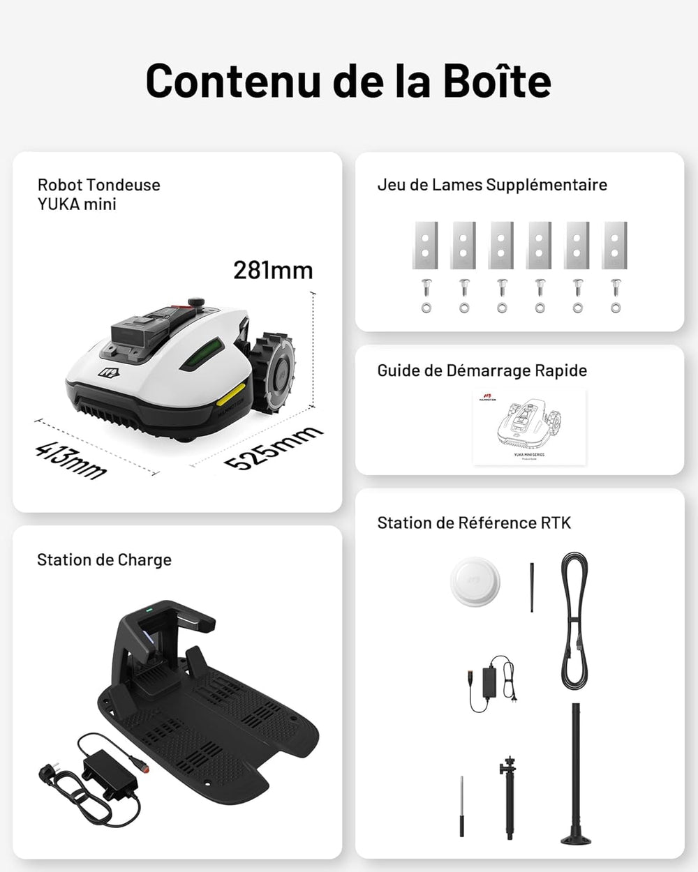 MAMMOTION YUKA Mini 500 Robot Tondeuse sans Fil Périphérique, NetRTK+Vision, Aucune Antenne RTK Requise, Recommandé 500 m², Pente à 50%, Cartographie Automatique, avec Module 4G