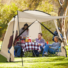 Tente de Camping pour 8-10 Personnes Tente D么me avec Vestibule et Moustiquaire Porte Zippe Tente Portable avec Sac de Transport 300x300x250cm Beige -