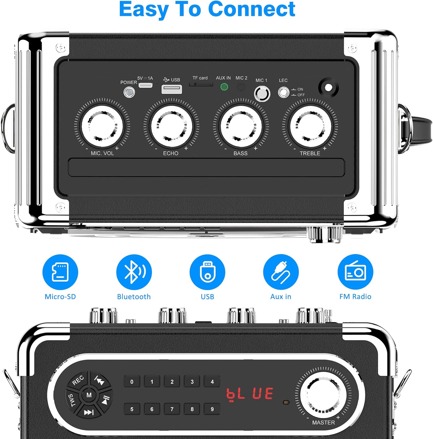 JYX Machine de Karaoké, avec 3 Microphones sans Fil et lumières DJ, Bluetooth Speaker pour Les réunions de Famille/Le Camping en Plein air/la fête sur la Plage