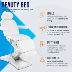 Physa Fauteuil Esthétique Cosmétique Table De Massage Lit Esthétique Physa Bolzano White (Électrique, 4 Moteurs, 150 kg Max, Blanc)