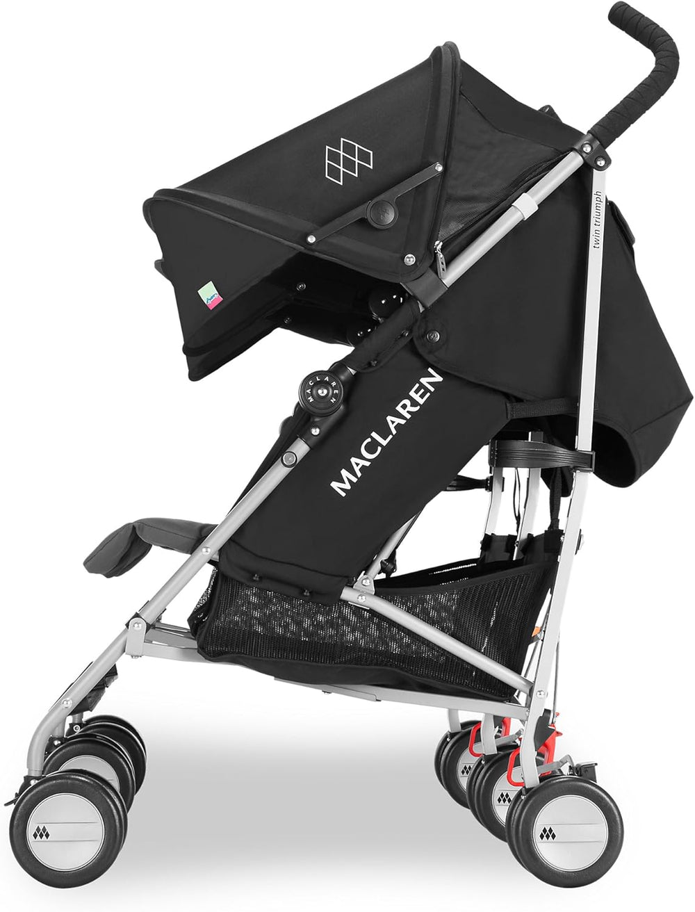 Poussette double Maclaren Twin Triumph (6 mois,jusqu'à 15 kg,un enfant par siège),légère et compacte,capote extensible UPF 50+ avec habillage pluie - Noir/Anthracite
