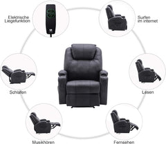 M MCombo Fauteuil Relax électrique Fauteuil de Massage Fauteuil TV Fonction inclinable Vibration Chauffage 7061 Nouveau modèle (Simili Cuir Noir)