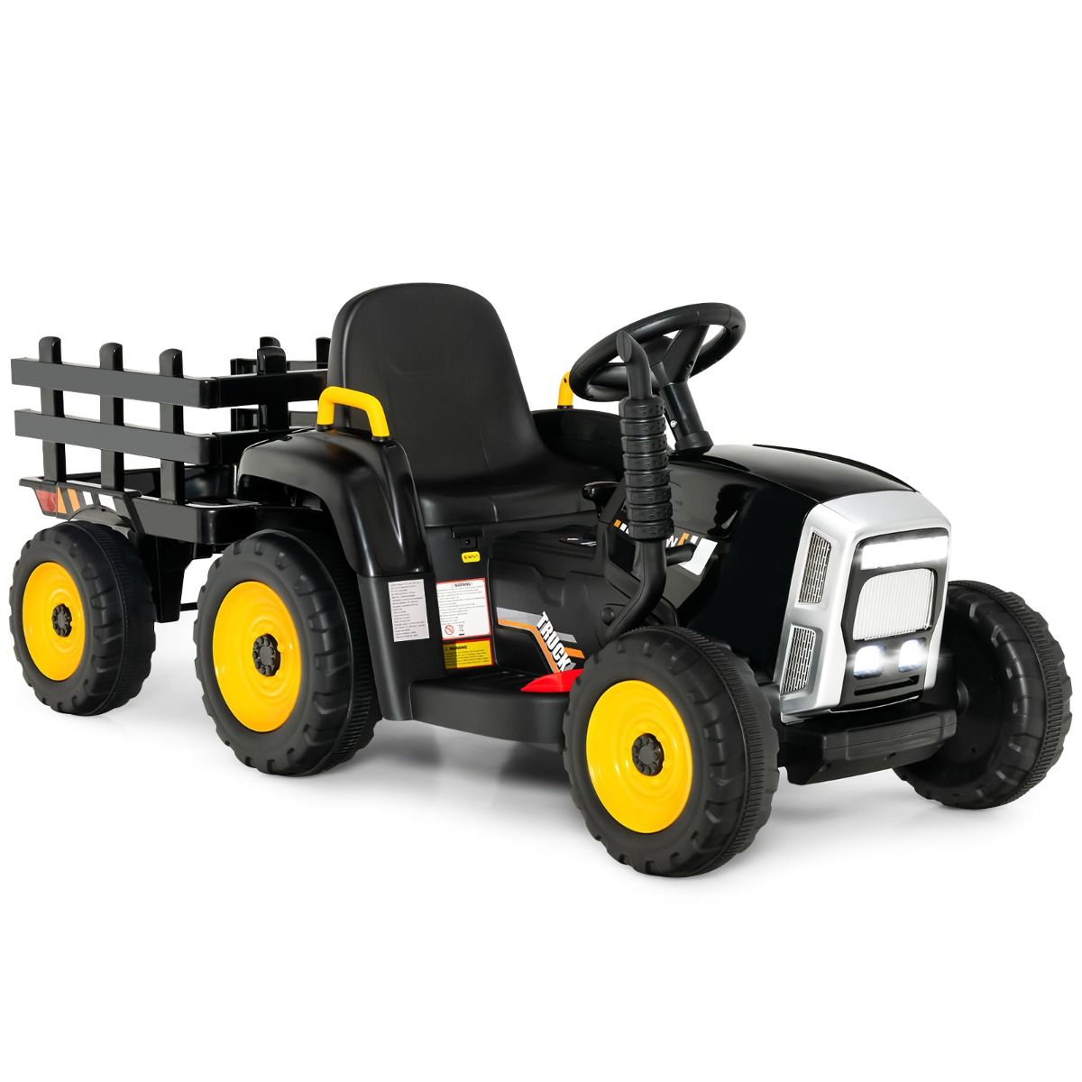 Tracteur Electrique avec Remorque pour Enfants 3 Vitesses Lumires LED Fonctions o USB et Bluetooth Jaune/Rose/Rouge/Vert/Vert Fonc/Noir -