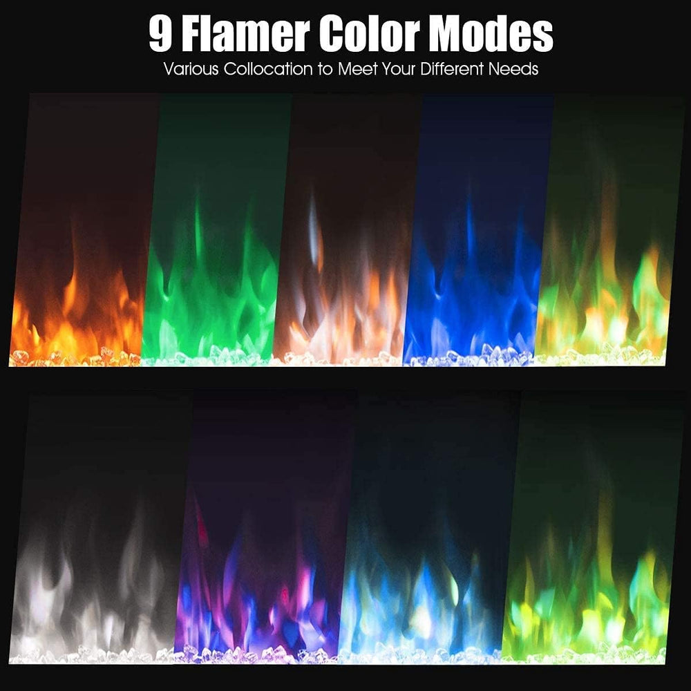M.C.Haus Cheminée électrique avec écran Tactile et Panneau en Verre coloré pour Insert de Flamme - Chauffage Mural - Télécommande avec Cristal et bûches - 900/1800 W (102 cm, Noir)