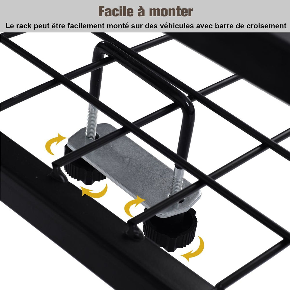 Porte-Bagages de Toit pour Voiture en Métal 122,5x102CM avec Déflecteur d’Air Capacité 75 KG Noir Accessoires Automobiles -