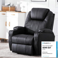 M MCombo Fauteuil Relax électrique Fauteuil de Massage Fauteuil TV Fonction inclinable Vibration Chauffage 7061 Nouveau modèle (Simili Cuir Noir)