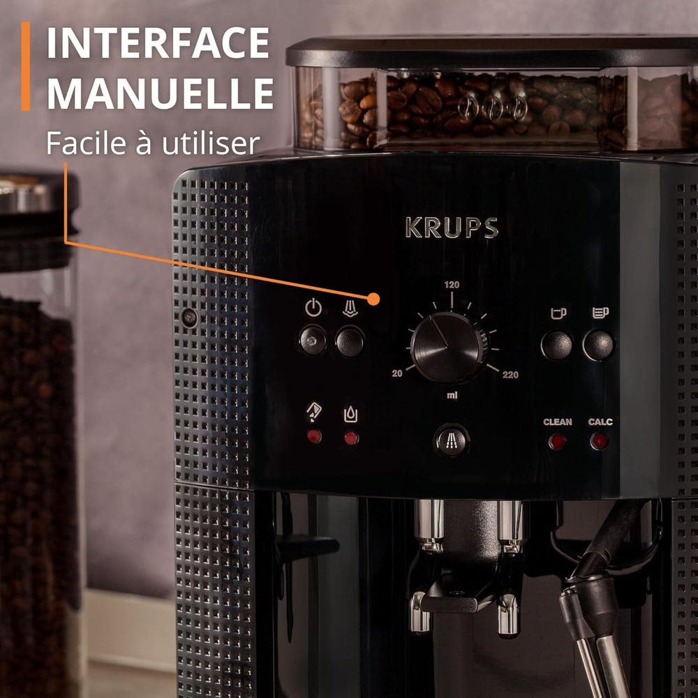 Machine  caf grain,1,7 L,2 tasses en simultan,Nettoyage automatique,Buse vapeur pour Cappuccino,Cafetire espresso,Essential noire YY8125FD,Noir -