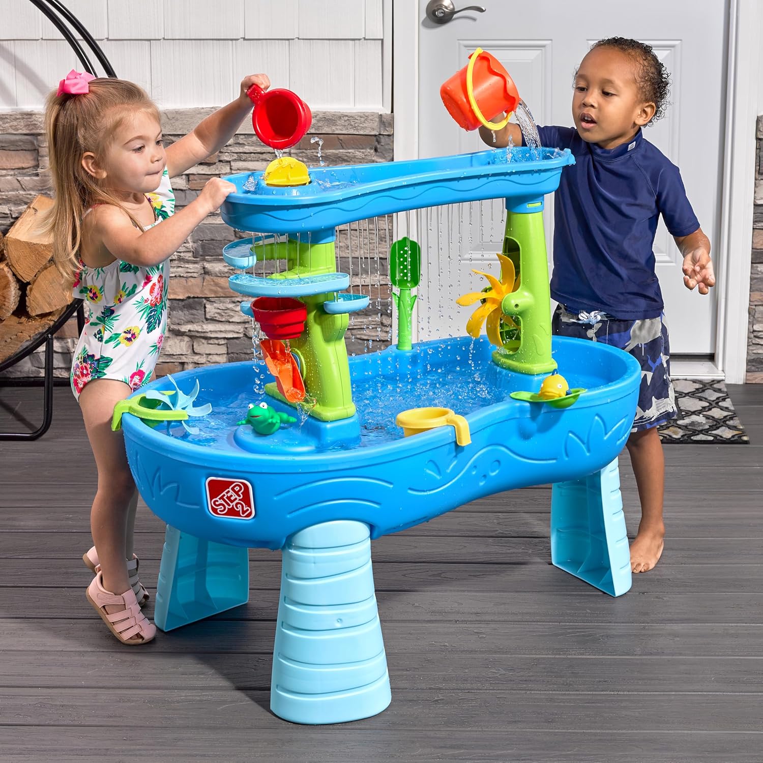 Rain Shower Splash Table d'eau avec 13 Accessoires - Bleu & Vert | Table Jeux d'eau | Table d檃ctivit pour Le Jardin,Table Activit Eau | Table d'eau Extrieur