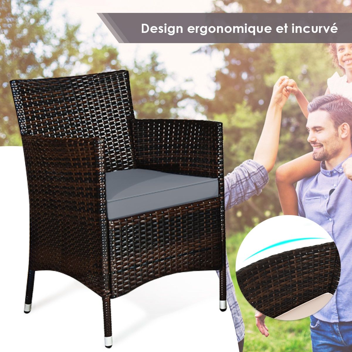 Salon de Jardin 4 PCS Mobilier de Terrasse en Rotin PE pour Véranda Patio Terrasse Piscine Marron et Gris -