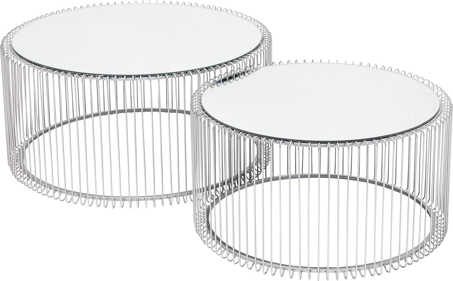 Kare Design Tables basses Wire, argenté/miroir, rond, acier, verre, table basse salon lot de 2, meuble, table de salon, chambre, Ø70cm, Ø60cm