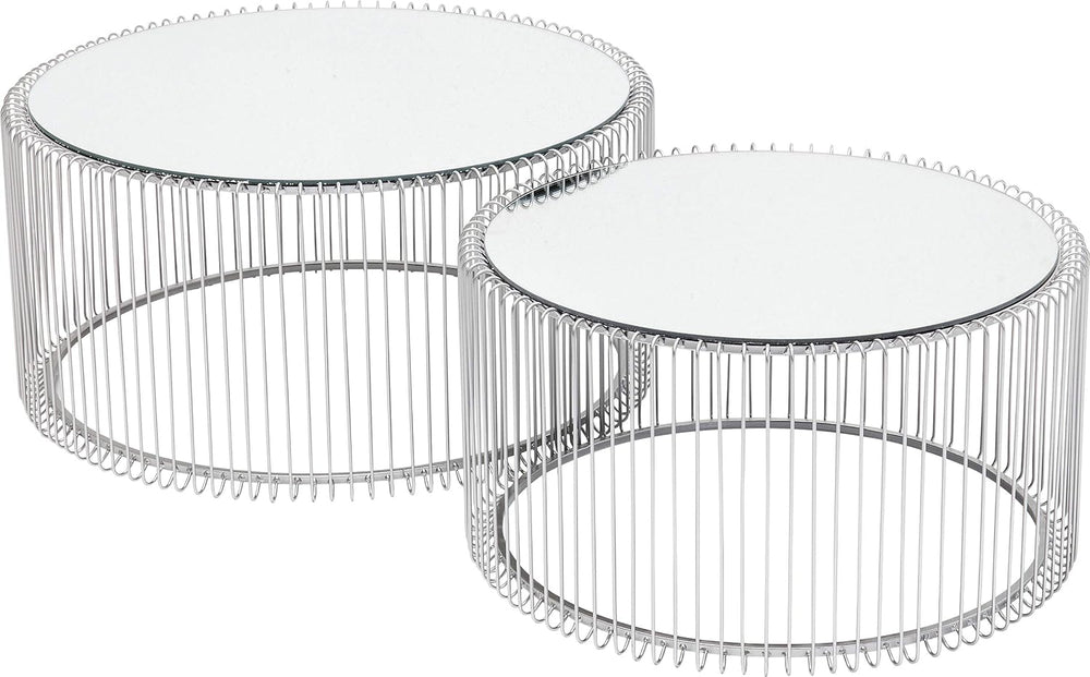 Kare Design Tables basses Wire, argenté/miroir, rond, acier, verre, table basse salon lot de 2, meuble, table de salon, chambre, Ø70cm, Ø60cm