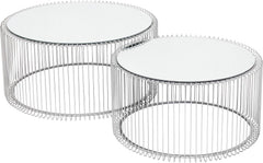 Kare Design Tables basses Wire, argenté/miroir, rond, acier, verre, table basse salon lot de 2, meuble, table de salon, chambre, Ø70cm, Ø60cm