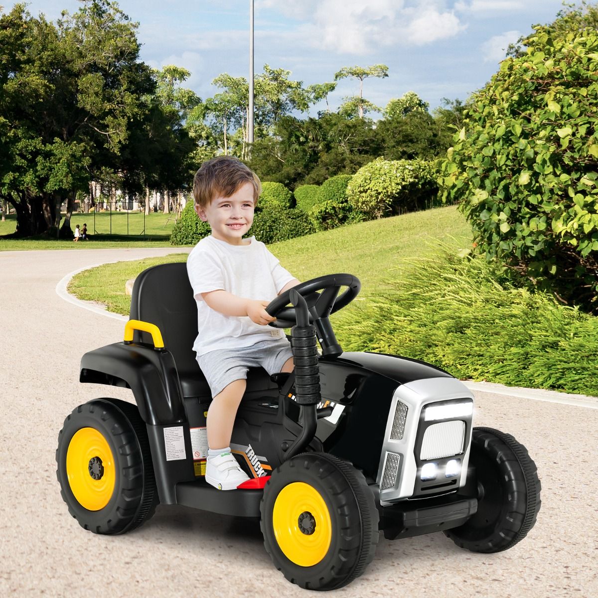 Tracteur Electrique avec Remorque pour Enfants 3 Vitesses Lumières LED Fonctions o USB et Bluetooth Jaune/Rose/Rouge/Vert/Vert Foncé/Noir -