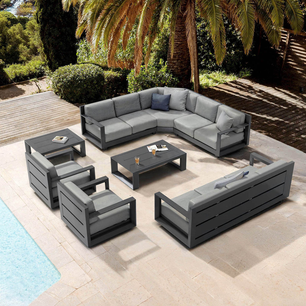 Salon de jardin d'angle aluminium 10 places Elba Gris anthracite - Action-sport36 -