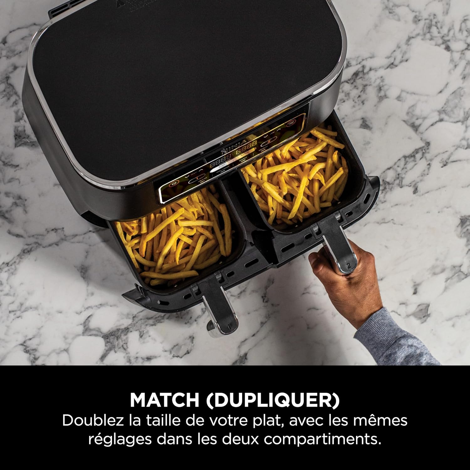 Foodi FlexDrawer Air Fryer,Dual Zone Avec Sparateur Amovible,Grand Tiroir de 10,4 L,7-en-1,Double Zone,Sans Huile,Pices Antiadhsives Compatibles Au Lave-Vaisselle,Noir AF500EU