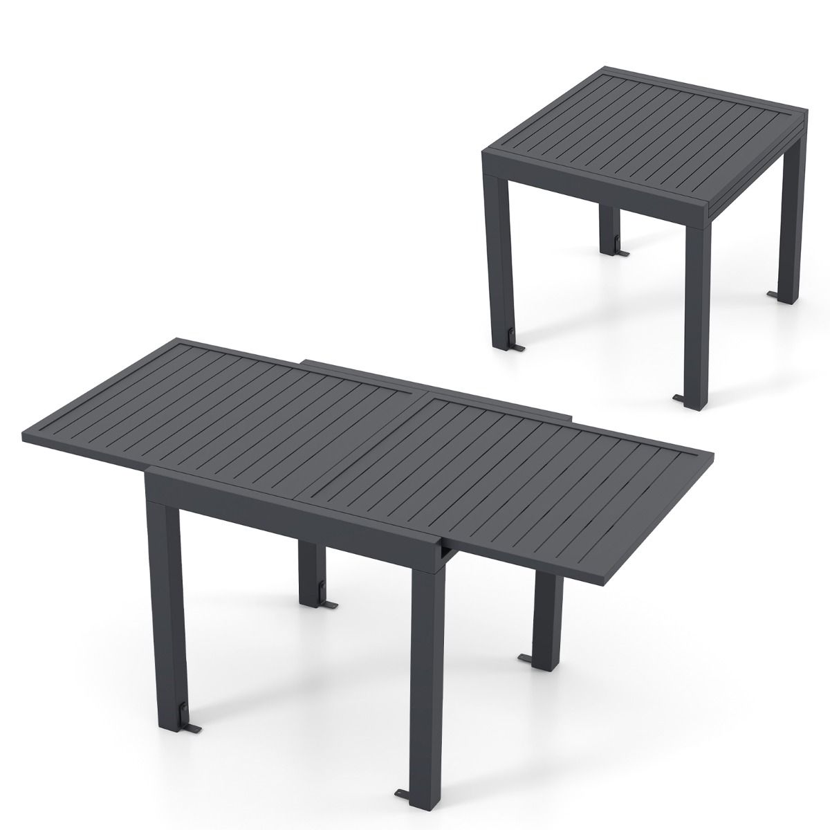 Table de Jardin Extensible en Aluminium Ajustable de 80 à 160 CM Table à Manger Extérieure Plateau à Lattes pour 4-6 Personnes Gris Foncé -