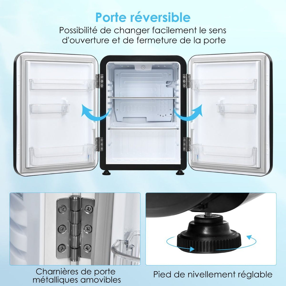 Mini Frigo 68L 220-240V Étagères Amovibles et Porte Réversible Température 0 °C - 10 °C pour Maison Chambre Bureau -