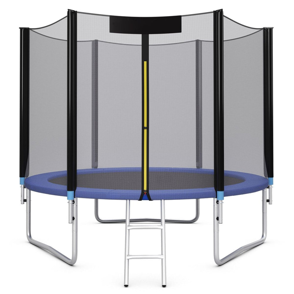 Trampoline de Jardin 脴 305cm avec Filet de Scurit Porte Entre Echelle Noir et Bleu -